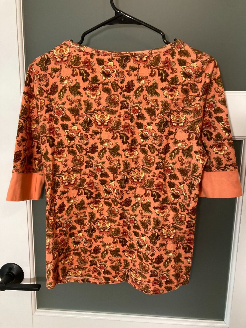Sundance Floral Waffle Knit Top Embroidered Henley Orange - Medium (runs small?) - Picture 5 of 10
